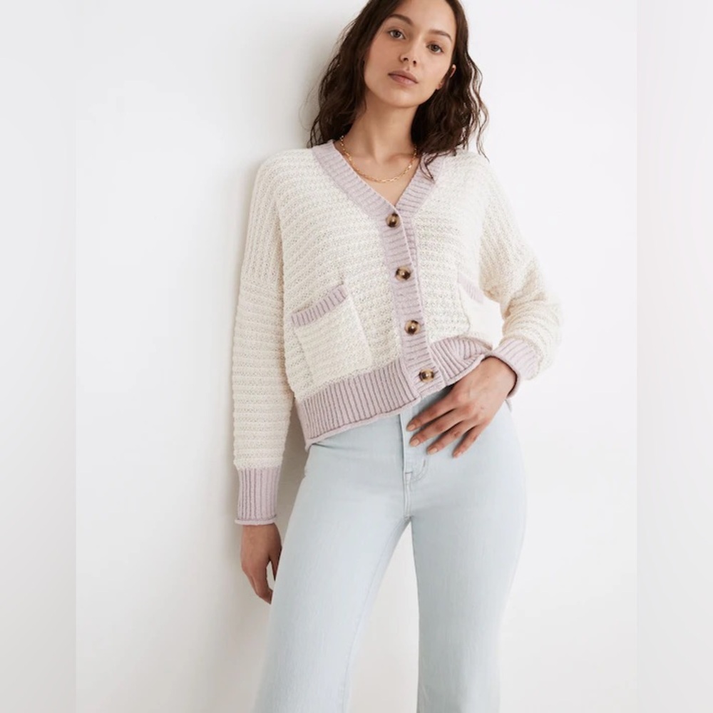 Madewell seabrook cardigan in colour block knit button up